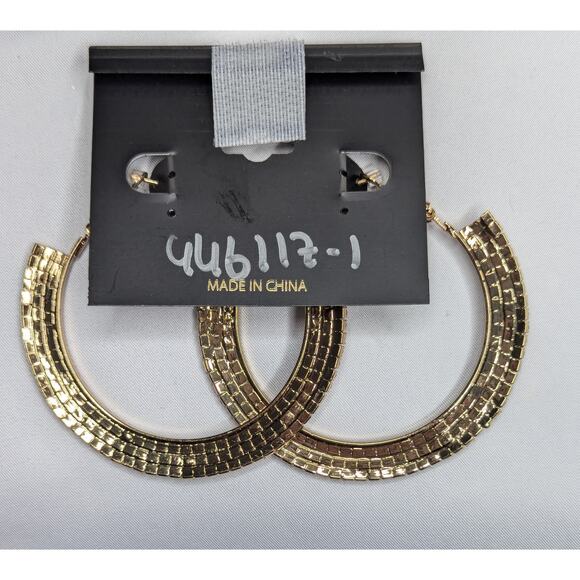 nOir Round Gold Rhinestone Hoop Earrings Sparkling Statement Hoops - Picture 4 of 5